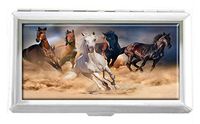 Horse Herd Run Design Unisex Stainless Steel Cigarette Holder Case Protection Credit Business Card Storage Box Pocket/Wallet
