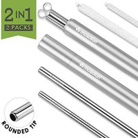 Reusable Stainless Steel Straws with Case: 4 Metal Straws + 2 Aluminum Cases + 4 Cotton Cleaning Brushes + 2 Pouches, 8.5 Inches Portable Travel Drinking Straw for Personal Use (2 Cases - 6, 8mm)