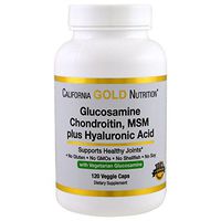 California Gold Nutrition Glucosamine Chondroitin MSM Plus Hyaluronic Acid 120 Veggie Caps, Milk-Free, Fish-Free, Gluten-Free, Peanut Free, Treenut Free, Shellfish Free, Soy-Free, Wheat-Free, CGN