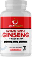 Korean Red Panax Ginseng + Ginkgo Biloba - High Strength Natural Ginseng 1300mg – 120 Vegan Capsules for Energy, Performance & Brain Focus for Men & Women - Root Extract Powder with High Ginsenosides