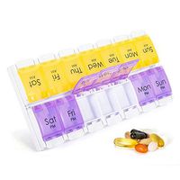 7 Day Am/Pm Pill Organizer 2 Times a Day, Large Weekly Pill Box Case for Morning Night Daily Medicine Vitamins, Push Button Container Arthritis Friendly, Assorted Colors Easy to Distinguish