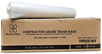 PlasticMill 95 Gallon Contractor Bags: Clear, 3 Mil, 61x68, 25 Bags.
