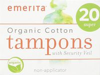 Emerita Organic Cotton Non-Applicator Tampons, White, Super, 20 Count