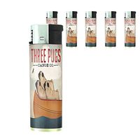 Refillable Electronic Lighter Set of 5 Pieces D-031 Three Pugs in a Canoe Chasing a Firefly