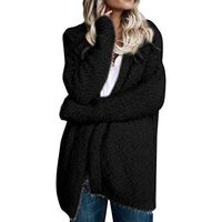 Ros1ock Flannel Warm Long Sleeve Cardigan Solid Color Loose Sweater Hoodies Casual Coat Tops Black
