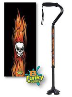Adjustable Walking Cane Foam Handle Quad Footed Four Pointed Cane Tip Flames with Skulls Design