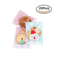 Saeropnl 200 Pieces Christmas Self Candy Bags, Clear Cookie Bags, Cellophane Treat Bags for Party Gift Supplies, 2 Styles (Tree, Snowman)
