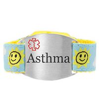 StickyJ USA Pre-Engraved Asthma Medical Bracelet with Sunny Skies Themed Strap