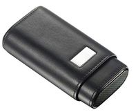 Visol Burgos Black Leather Cigar Case - Holds 3 52 Ring Gauge Cigars (with Engraving Plate)