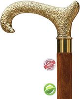 WhopperIndia Handmade Wooden Walking Cane/Rule with Carved Brass Handle Design, Walking Cane with Comfort Grip Handle, Walking Stick Brown 37 Inch