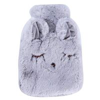GloryMM Winter Hand Warmer Hot Water Bag Cute Bear Rabbit Portable Heat Warming Bag Pain Relief Hot Water Bottle+Cartoon Soft Detachable Plush Cover,Gray Rabbit