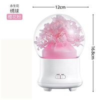 OOFYHOME Humidifier 3D Glass Night Lights Essential Oil Aromatherapy Cool Mist Humidifier for Baby Bedroom Office Home Car-Eternal Flower Design , 绣球-樱花粉