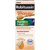 Robitussin Honey Adult Maximum Strength Nighttime Cough DM Max, Cough Suppressant & Antihistamine, Real Honey, 8 fl. oz. Bottle
