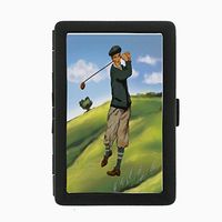 Perfection In Style Black Color Metal Cigarette Case Vintage Golf Design 002