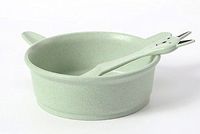 lskitchen Linshing-Super Cute Rabbit Shaped Anti Scald Wheat Straw Rice Bowl Spoon Set Green