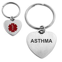 Tioneer Stainless Steel Heart Charm Medical Alert ID Keychain Keyring, Asthma