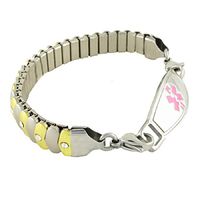 Women's Medical Alert ID Bracelet - Custom Engraving Included, Two-Tone Sparkle, Stretch - Asteria, Pink - Size 7.75