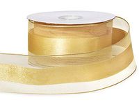 Gold Wired Satin Stripe Sheer 1-1/2"x25 yds 100% Polyester Ribbon (5 Spools) - WRAPS-11227