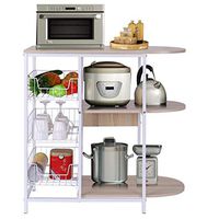 Household Kitchen Baker's Rack Microwave Oven Stand Workstation Shelf Storage Baskets Shelf for Home (White)