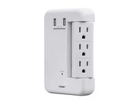 Monoprice 6 Outlet Power Surge Protector Fixed Rotating Wall Tap with 2 Built 3.4A USB Charging Ports - White | ETL Rated 1,200 Joules with Protected Light Indicator