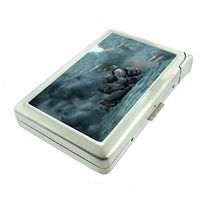 Warrior Soldier Em1 Hip Silver Cigarette Case With Built In Lighter 4.75" X 2.75" Id Holder Metal Wallet RFID Protection