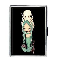 Baby Octopus and Baby Mermaid Design Stainless Steel ID Cigarettes Case Holder Stylish Credit Card Wallet