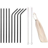 HYCOPROT Set of 8 Metal Straws Reusable Drinking Stainless Steel Straws 8.5/10.5 Inch for 20/30oz Tumblers with Brushes Carrying Case (black,8.5 inch)