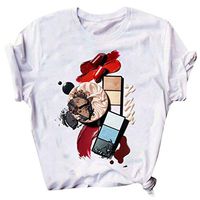 Coupondeal Womens Santa Claus Elk Cosmetics Printed Short Sleeve Round O-Neck Blouse Tops(White 3,XXL)