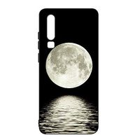 Ostop Black Silicone Case for Huawei P30,Soft TPU Ultra Thin Slim Lightweight Matte Phone Case with Creative Pattern Flexible Rubber Gel Shockproof Protective Cover,Moon