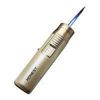 Outdoor Electronic Windproof Cigarette Lighters Open Flame 1300 Degree Jet Flame for Welding Soldering Pen Butane Gas Refillable (Short, Gold)