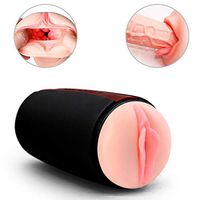 Men's Hand Free Intelligent Heating 3D Aircraft Cup Oral Blowjob Penis Air Suck Suction Machine Vibrating Sex Toy Püssycat Male Masturbator Pocket Pü?sy for Man with Woman Moan Tshirt