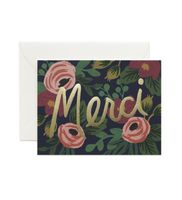 Rosa "Merci" Thank You Note Cards by Rifle Paper Co. -- Set of 8 Cards and Envelopes