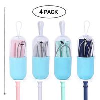 QXTTS 4 Pack Reusable Collapsible Silicone Drinking Straws With Portable case and Cleaning Brush,Can be used outdoors and travel (Gray, blue, pink, cyan)