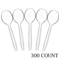 Plasticpro Clear Plastic Soup Spoons Disposable Cutlery Utensils 300 Count