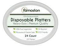 100% Compostable White Oval 12.5-inch Paper Platters, 24-Plates, Heavy-Duty Premium Quality Disposable Dinner Plate