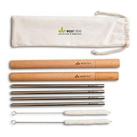 Ecotribe 4 Reusable Metal Straws with Portable Case - Stainless Steel, 8.5” - Eco-Friendly Drinking Straw Set with 2 Cleaning Brushes & Travel Bag