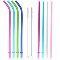 Reusable Straws with Straw Cleaning Brushes - 8 Drinking Straws 10.5 inch Long Straws Straight and Bent + 2 Straw Cleaners - BPA-Free, Colorful Hard Plastic Straws for Mason Jars Tumblers Tall Glasses