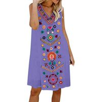 TWGONE Boho Dresses For Women Short Sleeveless Summer Holiday Ladies Pomisi Loose Beach Party Dress(Medium,Purple)