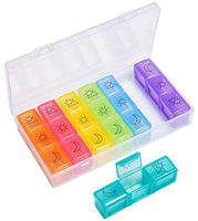 Motech 3 Times A Day 7-Day Portable One Week Pill Organizer Weekly Daily Rainbow Color Large Travel Medicine Planner Box for Vitamins Fish Oil Supplements Prescription Medication