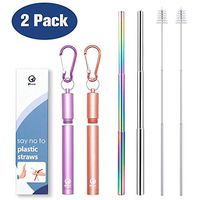 Collapsible Metal Straws Telescopic Reusable Rainbow Foldable Straws Eco-Friendly for Drinking Reusable Straws with Case Keychain Cleaning Brush Portable Steel 9.25 Inch 2 Pack (Rose Gold - Purple)