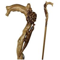 GC-Artis Elegant Light Wooden Walking Stick Cane for Women Ladies Carved Flowers & Lizard Comfortable Handle Fashionable Designer Brown