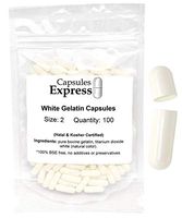 Capsules Express- Size 2 White Empty Gelatin Capsules 100 Count - Kosher Certified - Gluten-Free Pure Bovine Gelatin Pill Capsule - DIY Powder Filling