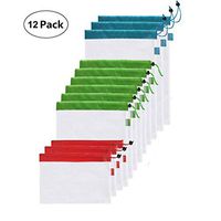 NoSayB Mesh Produce Bags with Drawstring, Reusable Washable Produce Bags Eco Green Bags for Fruits and Veggies Biodegradable, 3 Assorted Sizes & Colors