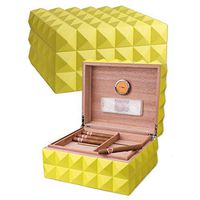 Cigar Humidor Case with Humidifier and Hygrometer, Yellow, Spanish Cedar Wood (Holds Up to 100-125 Cigars)