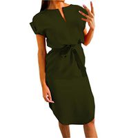 Womens Dress, Ladies Casual Bandage V Neck Sexy Solid Baggy Short Sleeve Midi Dress Evening Party Clothing (L, Army Green)