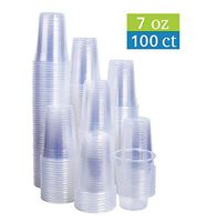 TashiBox 7 oz Clear Plastic Cups - 100 Count - Disposable Cold Drink Party Cups