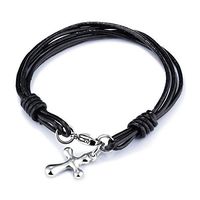 HOUSWEETY 1pc PU Leather Cross Bracelet