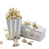 IPALMAY Silver and White Striped Small Paper Popcorn Boxes - Treat Boxes - Birthday Favor Box - Snack Boxes, Family Movie Night Boxes, Set of 36
