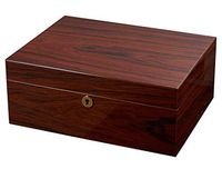 Visol Hagan Polished Oak Wood Locking Humidor with Free Laser Engraved Metal Plate (Circle Monogram)