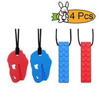 Chew Necklace by GNAWRISHING - 4-Pack (Dinosaur and Building Block) - Perfect for Autistic, ADHD, SPD, Oral Motor Children, Kids, Boys, and Girls (Tough, Long-Lasting)